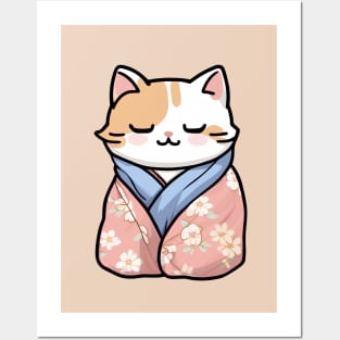 Cute cat in a cosy kimono Posters and Art